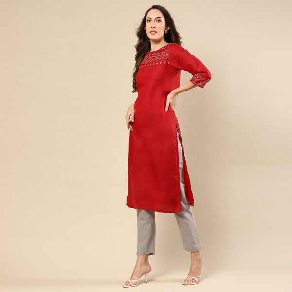 Stylish Red Kashmiri Cotton Kurta