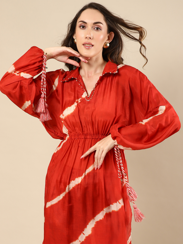 Red Cotton Silk Tunic Set