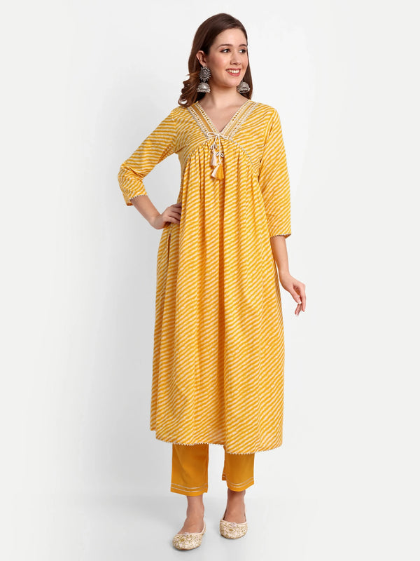 Printed Alia Cut Cotton Kurti Set