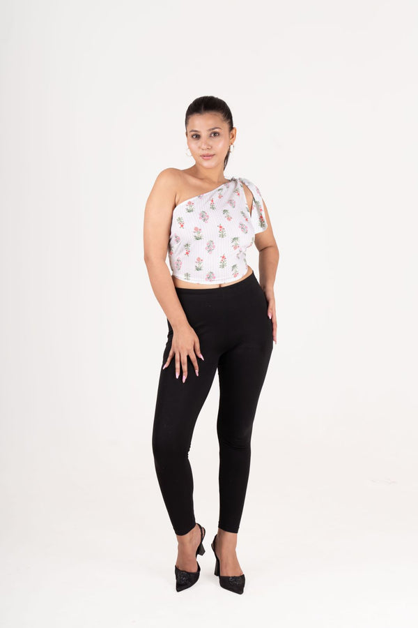 White Off Shoulder Printed Tunic Top
