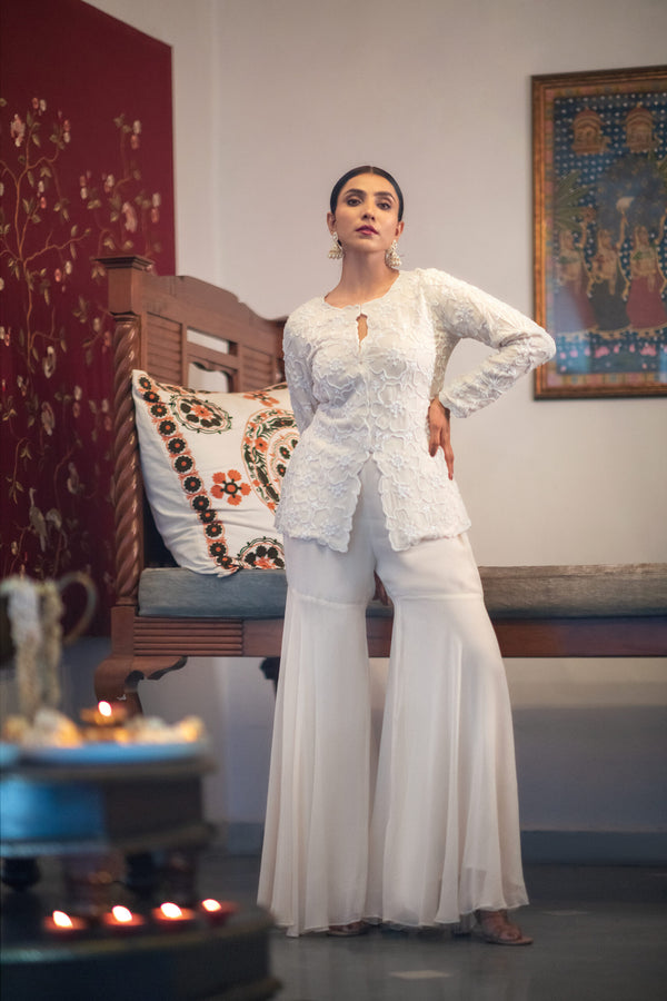 Ivory Sharara Set with Embroidered Jacket