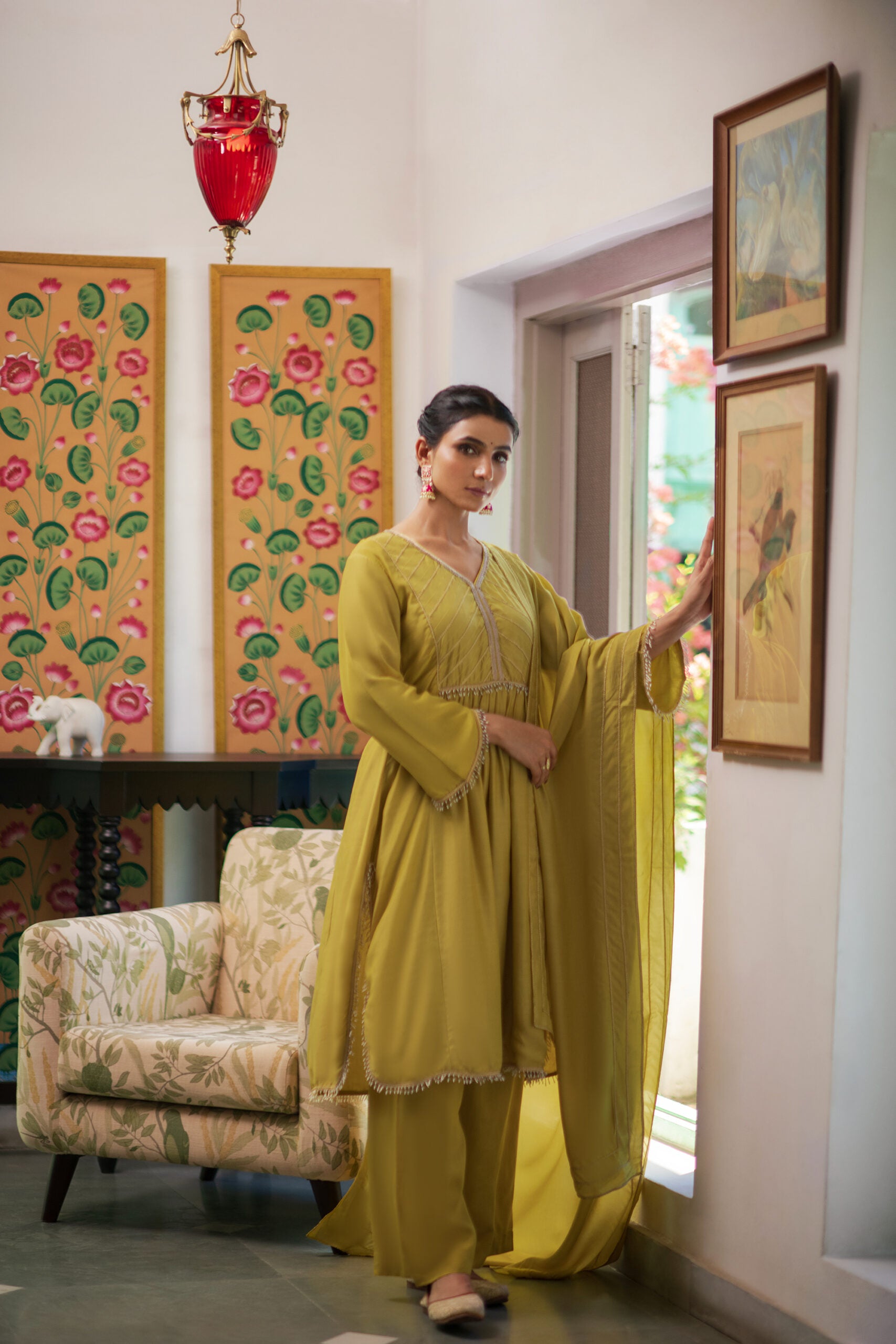 Yellow Party Wear Chanderi Silk Kurti with Dupatta – NH Kapdewala