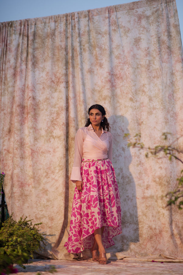 Multi-Color Printed Cotton Silk Skirt Set
