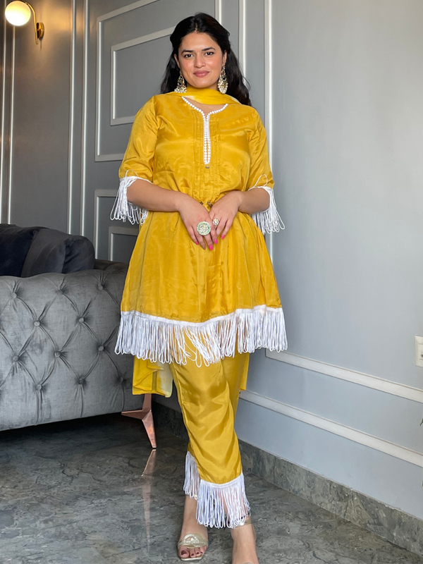 Yellow Cotton Silk Kurta Set